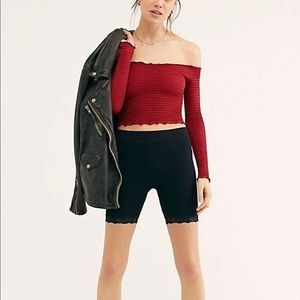 Free People red seamless long sleeve crop top